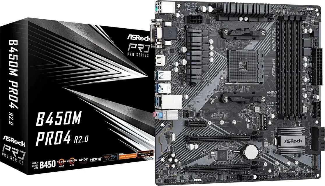 Материнская плата ASROCK B450M PRO4 R2.0, SocketAM4, AMD B450, mATX, Ret –  купить в Ситилинк | 1589393