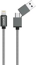 Изображение товара Кабель PERO DC-07,  Lightning (m) -  USB (m),  1м,  в оплетке,  3A,  серый [prdc-07utl1ms]