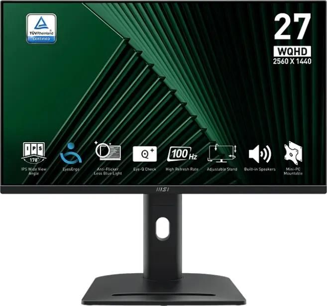 Монитор 27" MSI PRO MP275QPG IPS 2560x1440, 100 Гц, 4 мс (GtG), 16:9, HDR, 300 кд/м², HDMI 2.0b (x2), DisplayPort 1.2a, встроенные динамики (2x2 Вт), Flicker Free, слот для замка, регулировка по высоте, поворотная подставка, портретный режим, черный