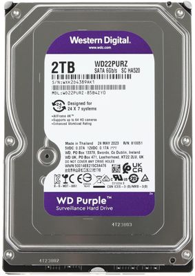 Жесткий диск WD Purple WD22PURZ,  2ТБ,  HDD,  SATA III,  3.5"