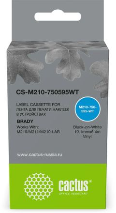 Картридж Cactus CS-M210-750595WT, M210-750-595-WT, 19.1мм,  черный шрифт, белый фон,  6.4м, CS-M210-750595WT