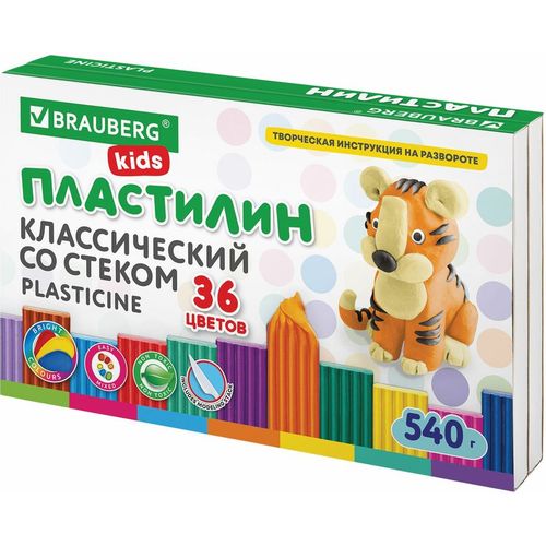 Пластилин BRAUBERG 106678, классический, 36 цветов, 540грамм, картонная коробка, ассорти