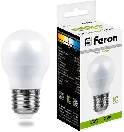 Упаковка ламп LED FERON E27,  шар, 7Вт, LB-95, 10 шт. [25482-10]