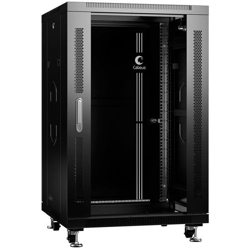 Шкаф коммутационный CABEUS SH-05C-18U60/60-BK напольный, стеклянная передняя дверь, 18U, 600x988x600 мм