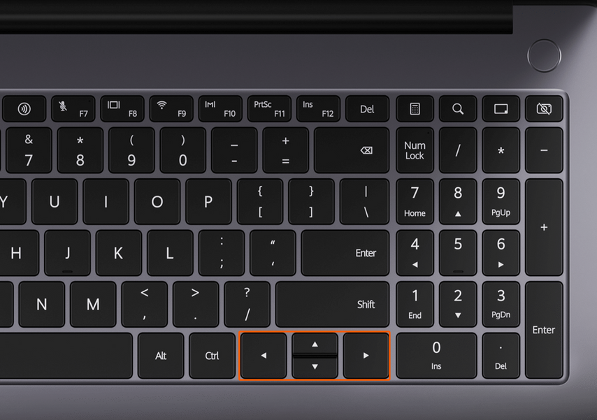 Например, у Huawei MateBook D 16 клавиши стрелки вверх и вниз сплюснуты и по высоте они как одна обычная клавиша