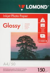 Фотобумага Lomond A4, для струйной печати, 50л, 150г/м2, белый, покрытие глянцевое
