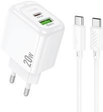 Изображение товара Сетевое зарядное устройство Hoco CS54A Surplu,  USB-A,  USB-C, USB-C, 20Вт, 3A, белый [31532]