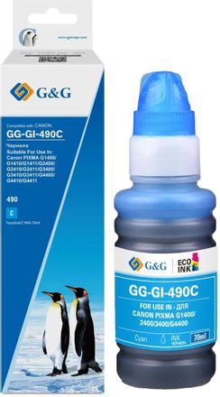 Чернила G&G GG-GI-490C GI-490, для Canon, 70мл, голубой