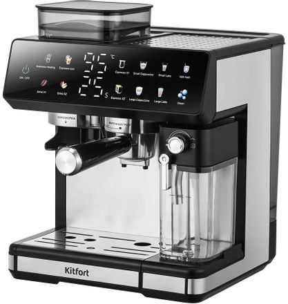 Кофеварка KitFort КТ-7416,  рожковая,  черный /нержавеющая сталь