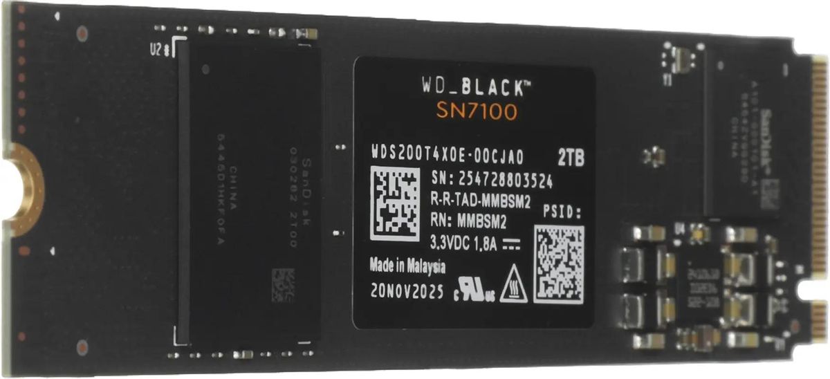 2ТБ SSD накопитель WD Black SN7100 M.2 2280, PCIe 4.0 x4, NVMe, M