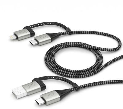 Кабель Deppa 72311 4 в 1,  Lightning (m)/USB Type-C (m) -  USB (m)/USB Type-C (m),  1.2м,  в оплетке,  3A,  черный