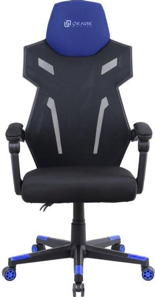 Кресло игровое Oklick 111G, на колесиках, сетка/ткань, черный/синий [1873068]