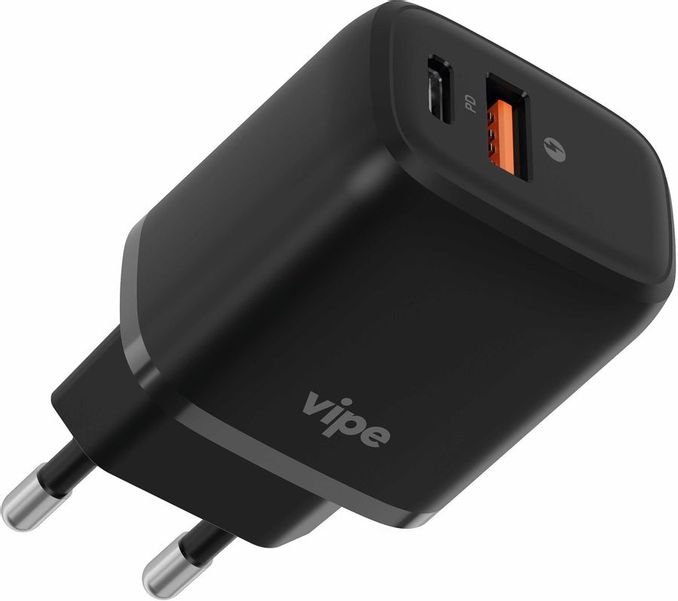 Сетевое зарядное устройство  Vipe 20W,  USB + USB type-C,  3A,  черный [vptst20wblk]