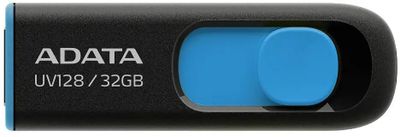Флешка USB A-Data DashDrive UV128 32ГБ, USB3.0, черный и синий [auv128-32g-rbe]