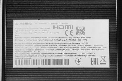 27" Монитор Samsung S27C310EAI, 1920x1080, IPS, 75Гц, 1хHDMI, черный ...
