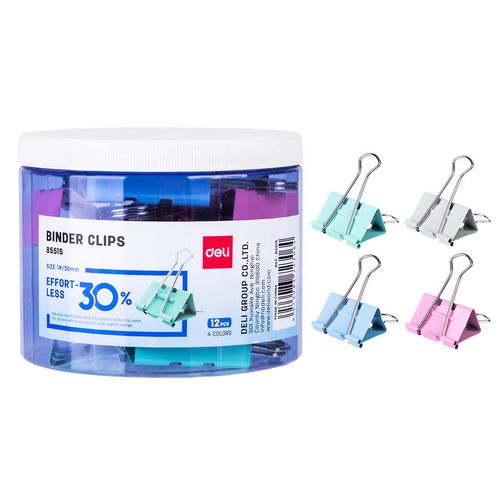 Зажимы Deli E8552S, металл, 41мм, ассорти, 24 шт