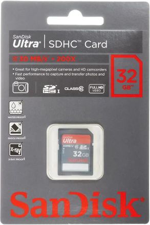 Карта памяти SDHC Sandisk Ultra 32 ГБ, Class 10, SDSDU-032G-U46, 1 шт., без адаптера
