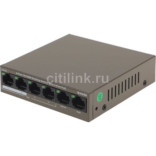 Коммутатор TENDA TEF1106P-4-63W, неуправляемый, 6 RJ-45, 10/100 Мбит/с
