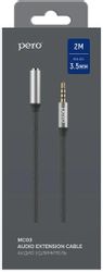 Кабель PERO MC-03, Jack 3.5 (m) - Jack 3.5 (f), 2м, черный