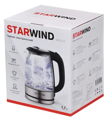 Чайник электрический StarWind SKG5210, 2200Вт, черный и серебристый ...
