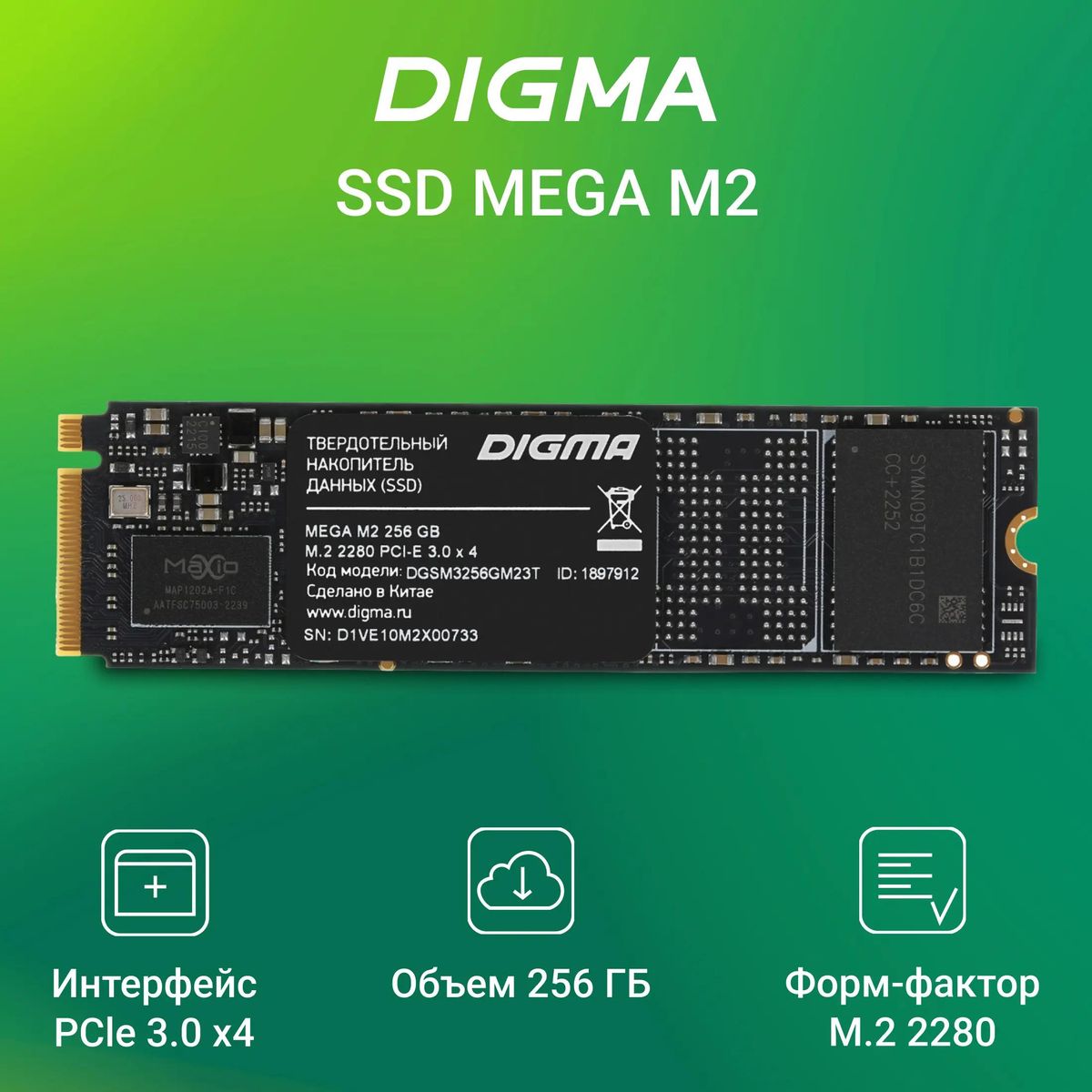 SSD накопитель Digma Mega M2 DGSM3256GM23T 256ГБ