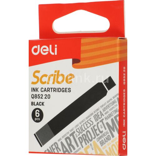 Картридж Deli Scribe для ручки перьевой черный 24 шт./кор.