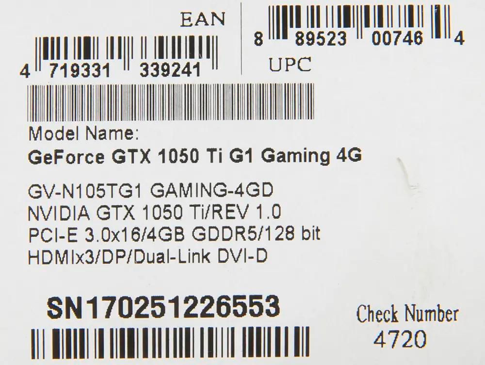 Gtx 1050 ti g1 gaming 4gb on sale