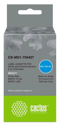 Картридж Cactus CS-M21-750427, 19.1мм, черный шрифт, белый фон, 4.27м, CS-M21-750427
