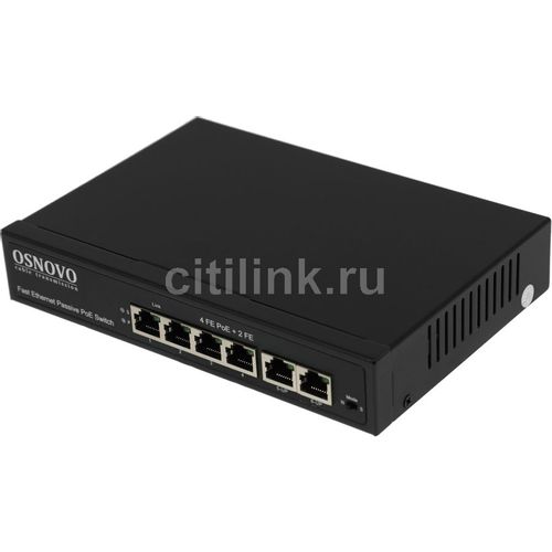 Коммутатор OSNOVO SW-20600/A(80W), неуправляемый, 6 RJ-45, 10/100 Мбит/с