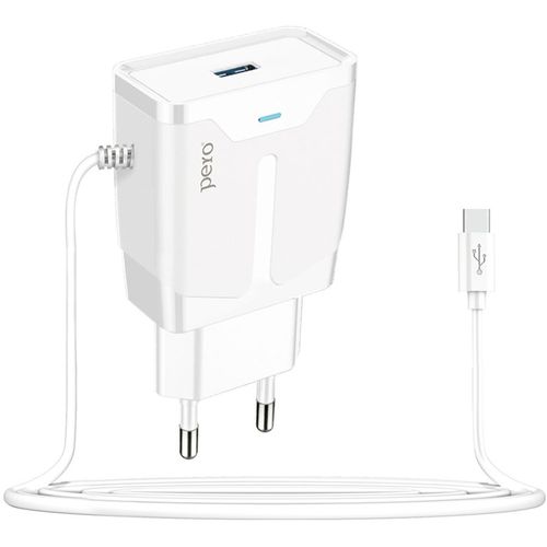 Сетевое зарядное устройство PERO ТС04, USB-A, USB-C, 10.5Вт, 2.1A, белый [тс04w2atc]