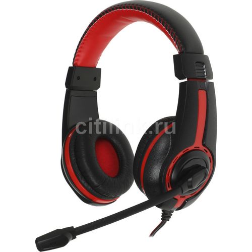 Гарнитура Oklick HS-L200, для компьютера, накладные, проводные, черный / красный [359484]