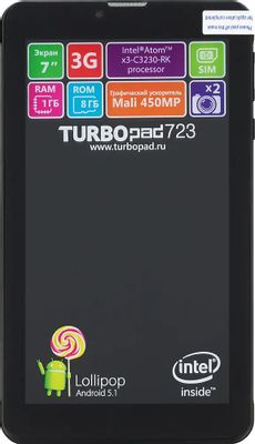 7" Планшет Turbo TurboPad 723 1/8 GB x3-C3230 3G, 1024 x 600, Android 5.1, черный [рт00020447]