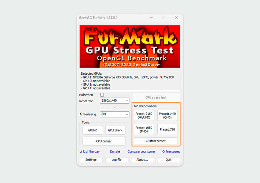 Интерфейс программы FurMark