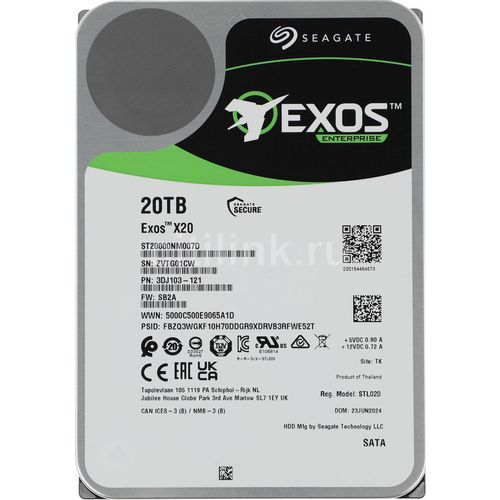 Жесткий диск Seagate Exos X20 ST20000NM007D, 20ТБ, HDD, SATA III, 3.5"