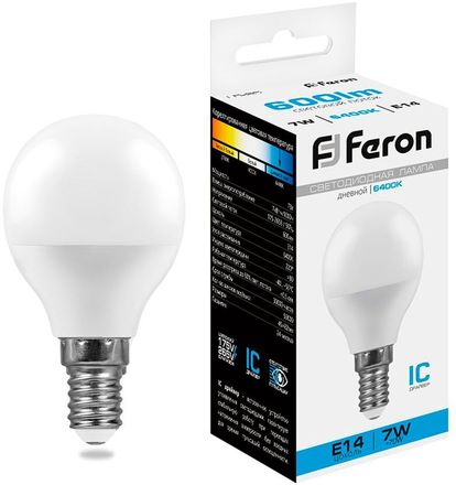Упаковка ламп LED FERON E14,  шар, 7Вт, LB-95, 10 шт. [25480-10]