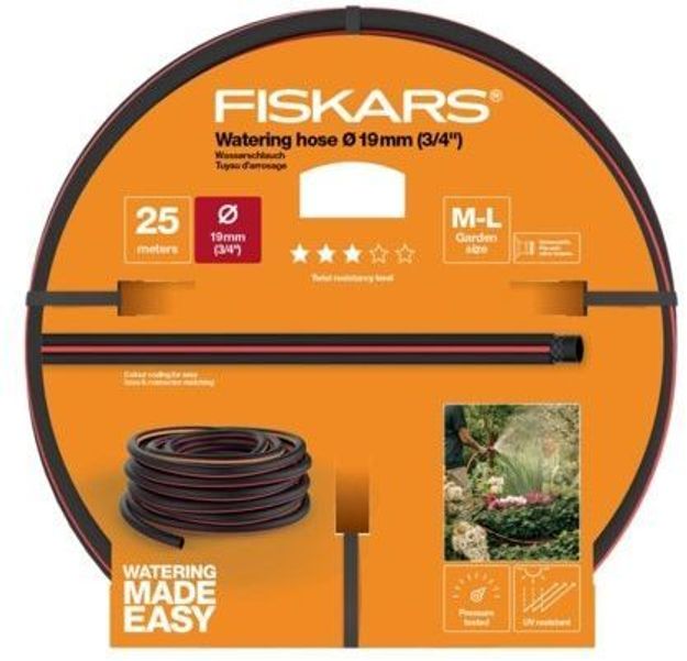 Шланг Fiskars 1027100 3/4" 25м поливочный армированный черный/красный