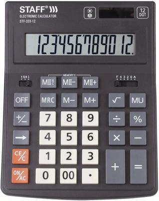 Калькулятор STAFF STF-333,  12-разрядный, черный