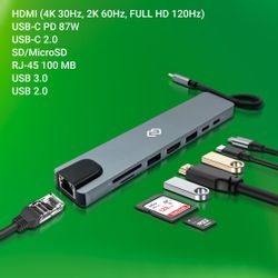 Стыковочная станция Digma DS-951, USB Type-CхUSB, серый