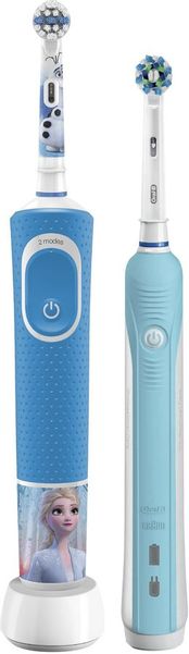 Набор электрических зубных щеток Oral-B Family Edition Pro 1 700+Kids Frozen насадки для щётки: 2шт, цвет:бирюзовый и синий