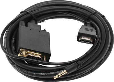 Кабель-переходник аудио-видео PREMIER 5-983AU,  HDMI (m)  -  VGA (m) ,  3м, GOLD,  черный [5-983au 3.0]