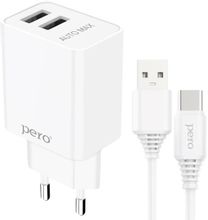 Изображение товара Сетевое зарядное устройство PERO ТС02 2xUSB-A USB-C 10.5Вт белое