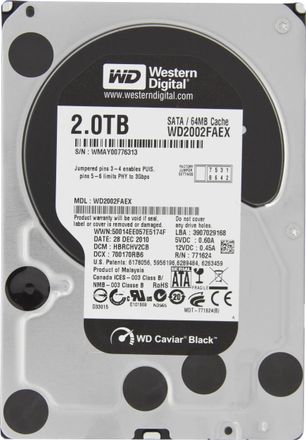 Жесткий диск WD Caviar Black WD2002FAEX, 2ТБ, HDD, SATA III, 3.5"