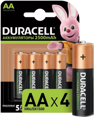 AA Аккумуляторная батарейка Duracell Rechargeable HR6-4BL,  4 шт. 2500мAч