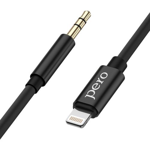 Кабель PERO MC-02, Lightning (m) — Jack 3.5 (m), 1м, черный [prmc-02l1mb]