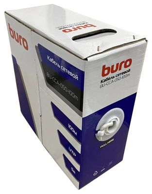 Кабель сетевой Buro BU-CCA-050-100m UTP, cat.5E, 100м, 4 пары, 0.50мм,  алюминий омедненный,  одножильный (solid),  1 шт,  серый
