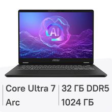 Изображение товара Ноутбук MSI Prestige 14 AI+ Evo C2VMG-026RU 14", OLED, Intel Core Ultra 7 258V 2.2ГГц, 8-ядерный, 32ГБ LPDDR5x, 1ТБ SSD,  Intel Arc  140V, Windows 11 Home, серый [9s7-14n321-026]