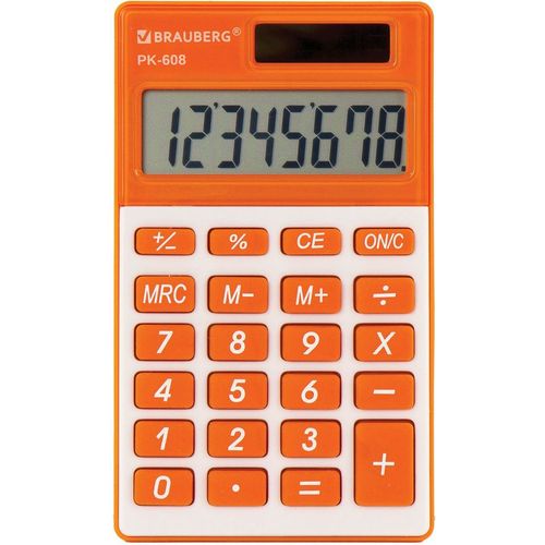 Калькулятор BRAUBERG PK-608-RG, 8-разрядный, оранжевый — цена и наличие Калькулятор BRAUBERG PK-608-RG, 8-разрядный, оранжевый