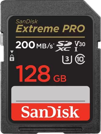 Карта памяти SDXC UHS-I U3 Sandisk 128 ГБ, 200 МБ/с, Class 10, SDSDXXD-128G-GN4IN, 1 шт., без адаптера