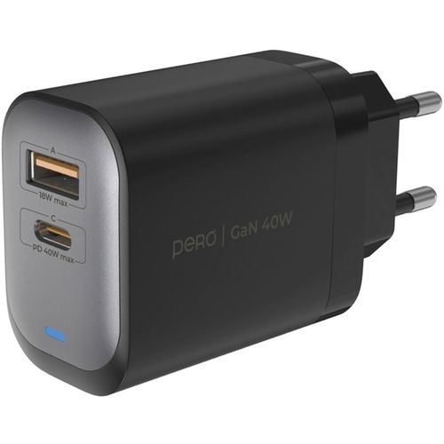 Сетевое зарядное устройство PERO ТС28, USB-A, USB-C, 40Вт, 3A, серый [тс28gr]