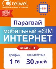 Изображение товара eSim карта TELWEL Travel Парагвай 1ГБ 30 дней для путешественников